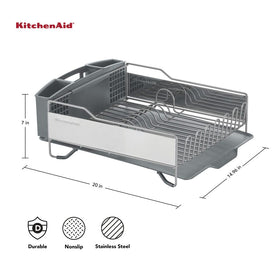KitchenAid dish rack with angled drainboard guiding water into the sink for efficient drying