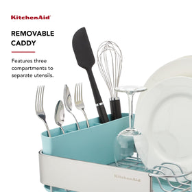KitchenAid dish rack flatware caddy with adjustable compartments for organized utensils.