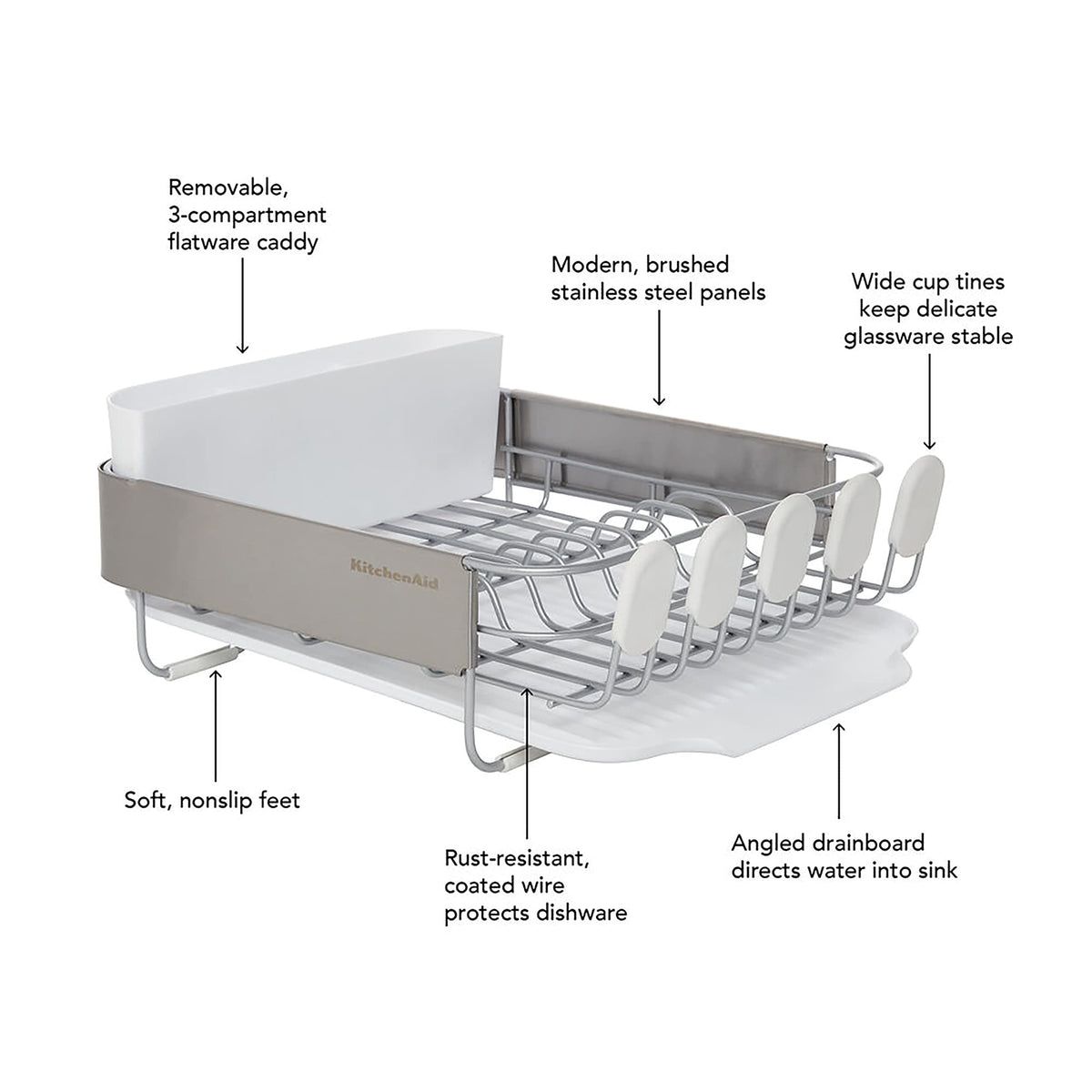 KitchenAid dish rack removable flatware caddy for easy unloading