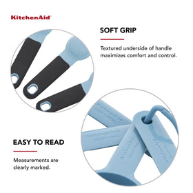Dishwasher-safe KitchenAid measuring set for easy cleanup after cooking sessions.