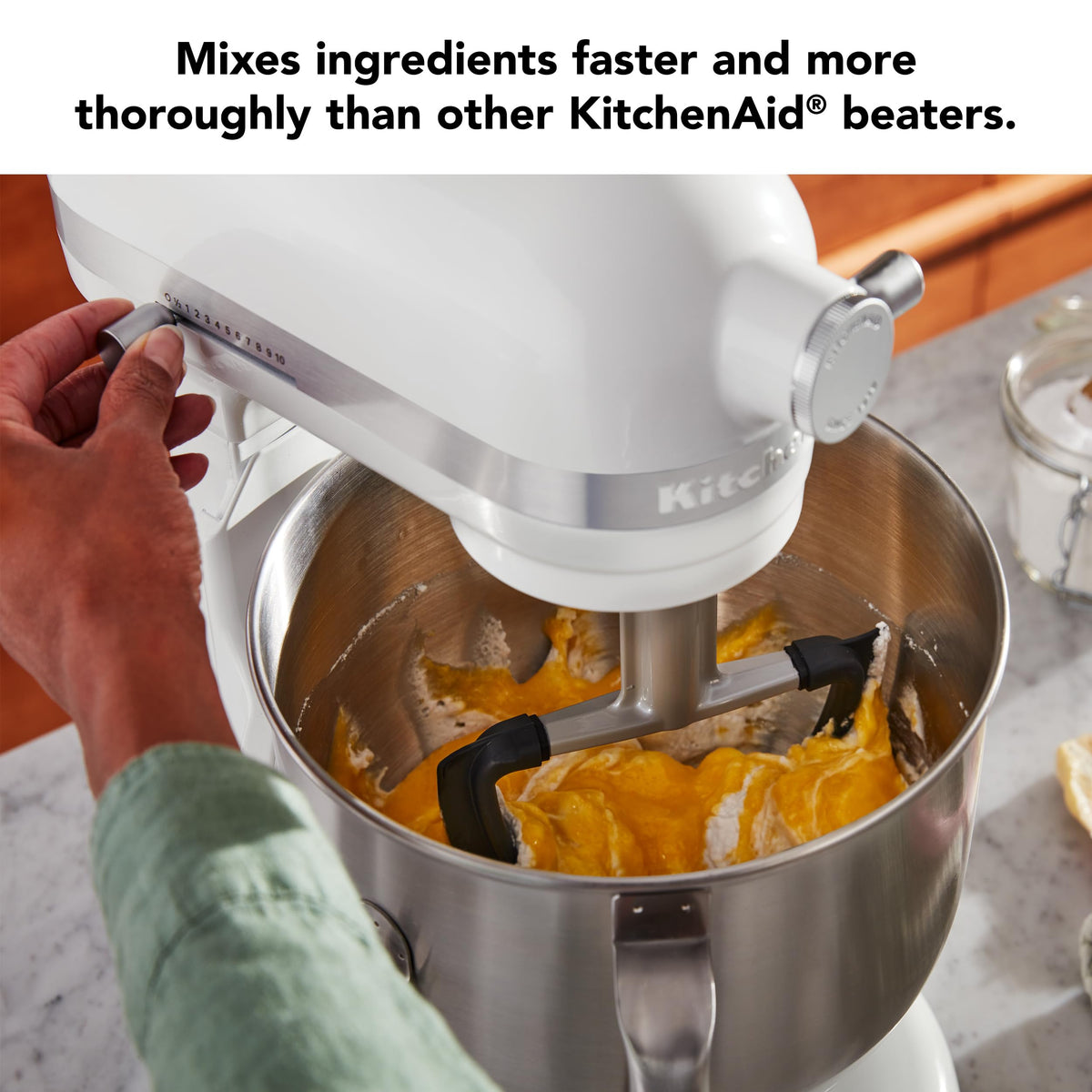 KitchenAid Double Flex Edge Beater is dishwasher-safe for easy cleanup.