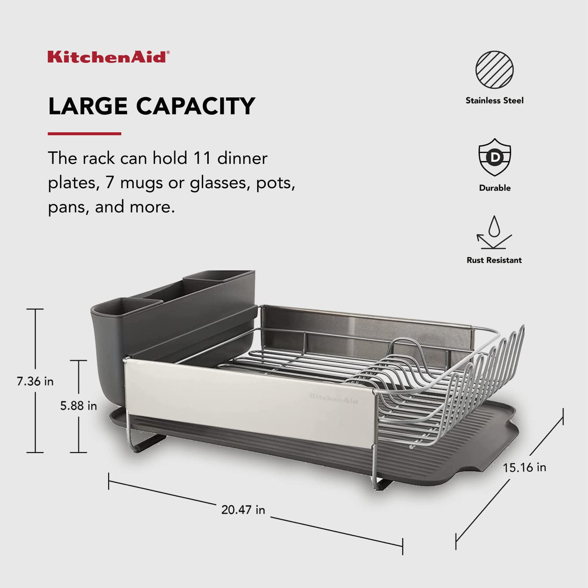 KitchenAid drainboard angled to direct water into sink, reducing pooling.