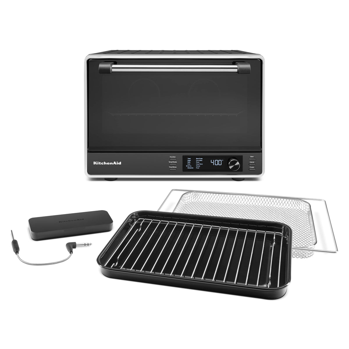 KitchenAid oven temperature probe demonstrates precise doneness alerts for meats.