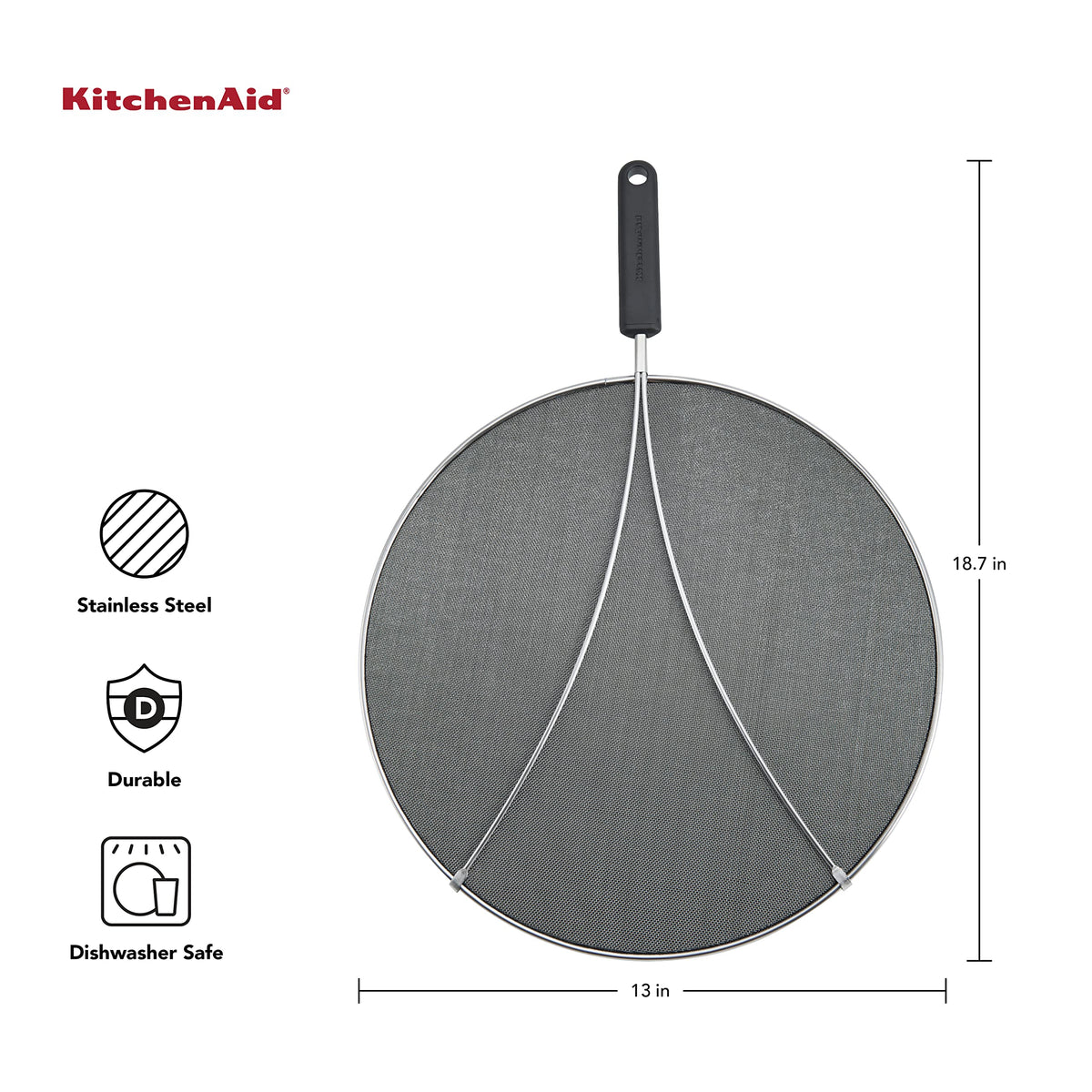 KitchenAid splatter screen in stainless steel for durable, everyday use