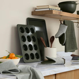 KitchenAid Evergreen hanging loop towel ready for air drying and display.