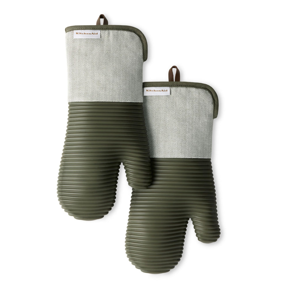 KitchenAid Evergreen oven mitts pair in forest green for hot cookware grip