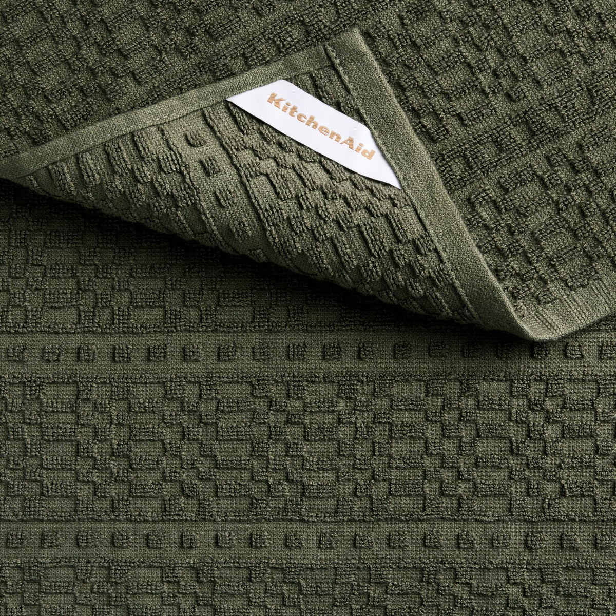 KitchenAid Evergreen terrycloth popcorn backing towel with soft texture and durability.