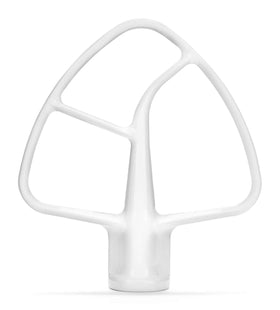 KitchenAid flat beater in white on a tilt-head mixer for versatile batter prep