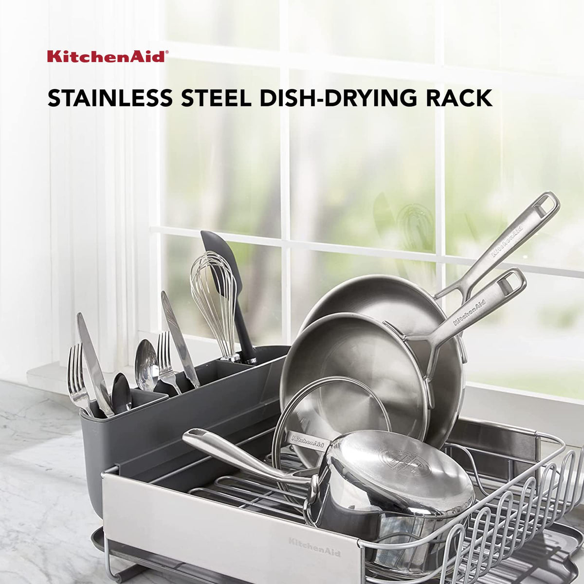 KitchenAid removable flatware caddy for easy loading and cleaning.