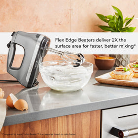 KitchenAid Flex Edge Beater close-up highlights dishwasher-safe construction