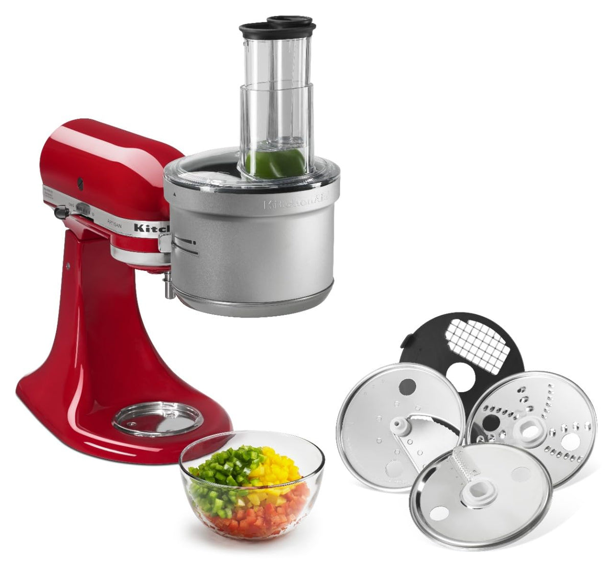 KitchenAid shredding disc delivers consistent shredding for cheese and vegetables.