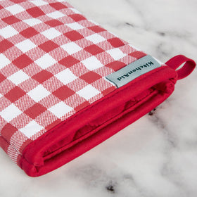 KitchenAid Gingham oven mitts hanging loop for easy storage after use.