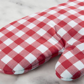 KitchenAid Gingham oven mitts measure 7 by 13 inches in Passion Red.
