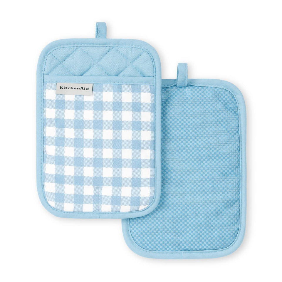 KitchenAid gingham pot holder in blue velvet 7x10 inches for a secure grip on hot pots