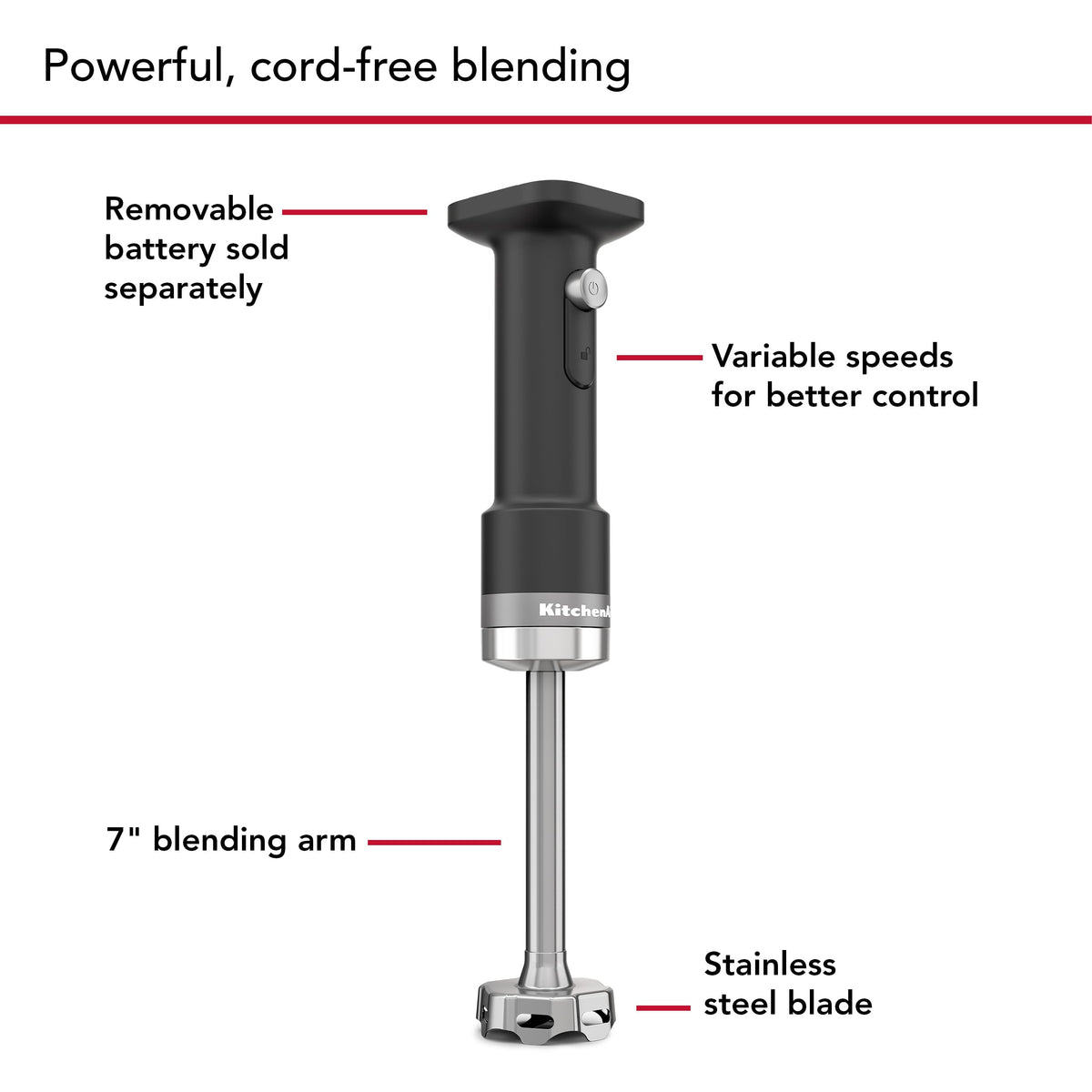 KitchenAid Go cordless hand blender with 4-point blade for even texture