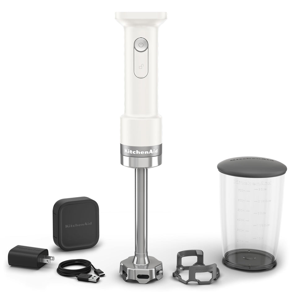 KitchenAid Go cordless hand blender with 7-inch blending arm for smooth blends anywhere
