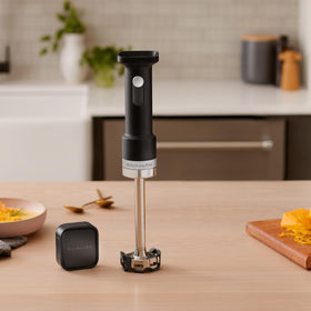 KitchenAid Go cordless hand blender pan guard protects cookware during blending