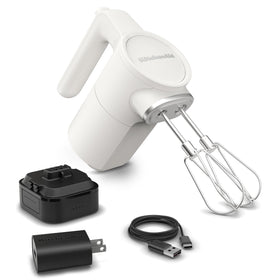 KitchenAid Go cordless hand mixer porcelain white, enabling flexible, spill-free mixing anywhere.