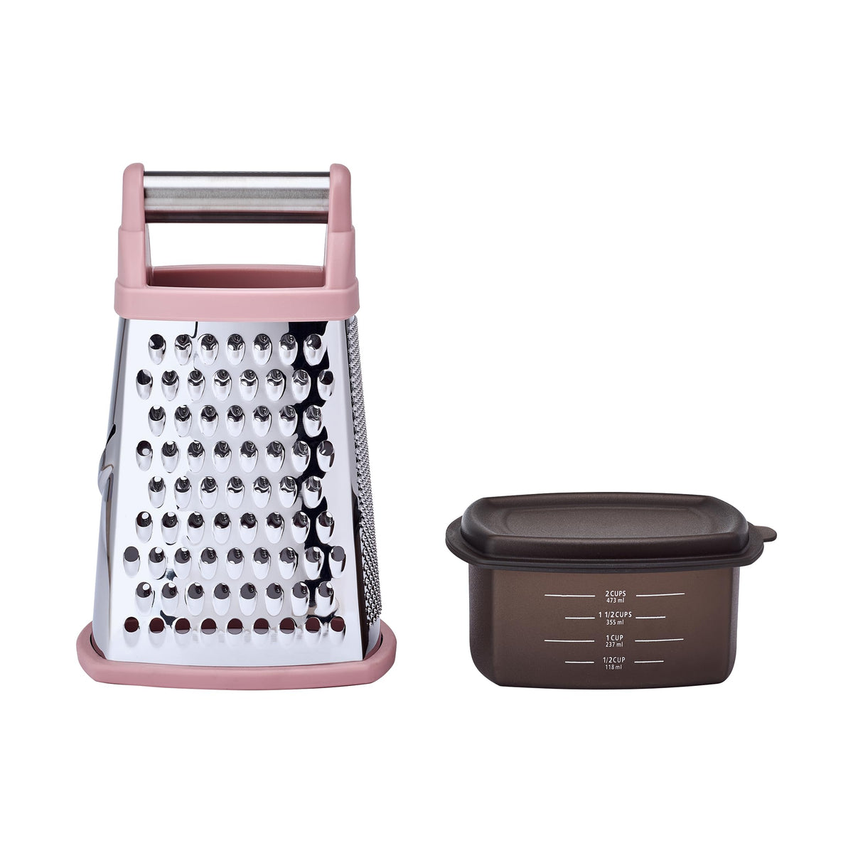 KitchenAid Gourmet Box Grater detachable container with cup marks for precise measurements.