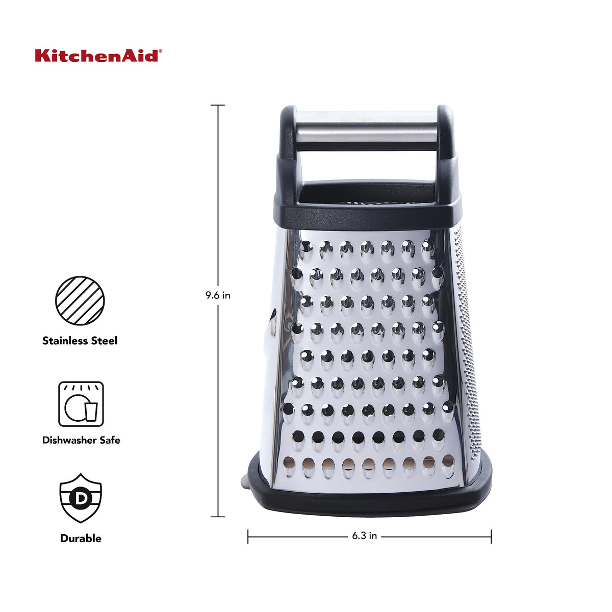 KitchenAid stainless steel grating surface provides rust resistance and durable performance.