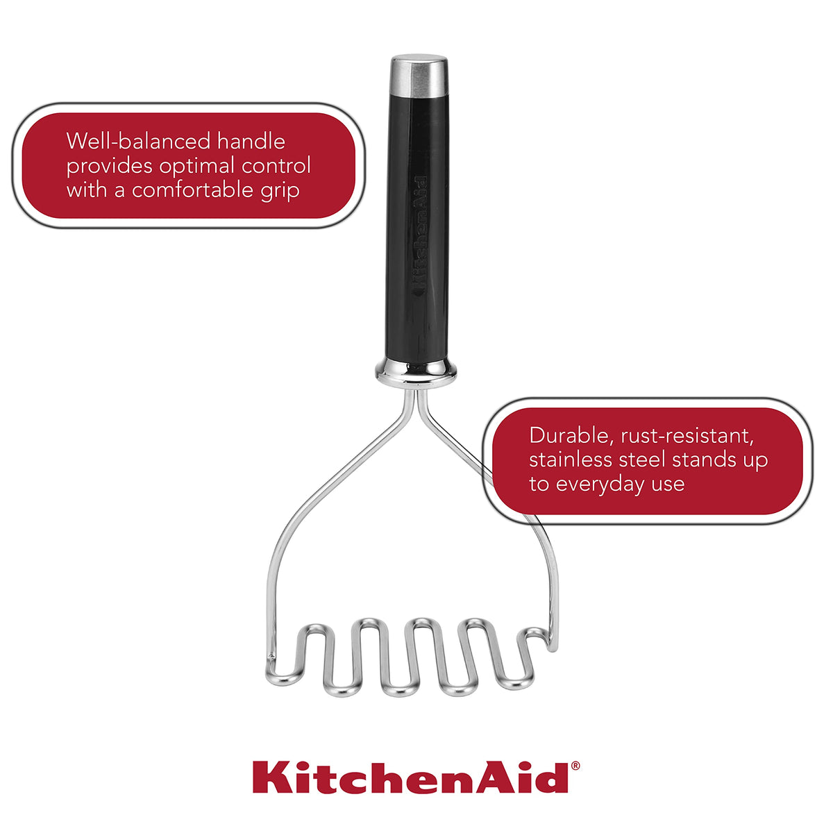 KitchenAid Gourmet masher ergonomic handle shown for comfortable grip