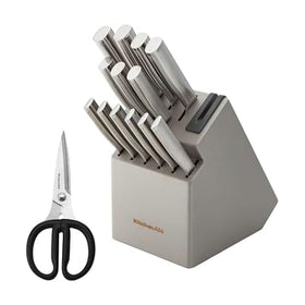 KitchenAid Gourmet knife block with built-in sharpener keeps blades sharp and organized for easy prep.