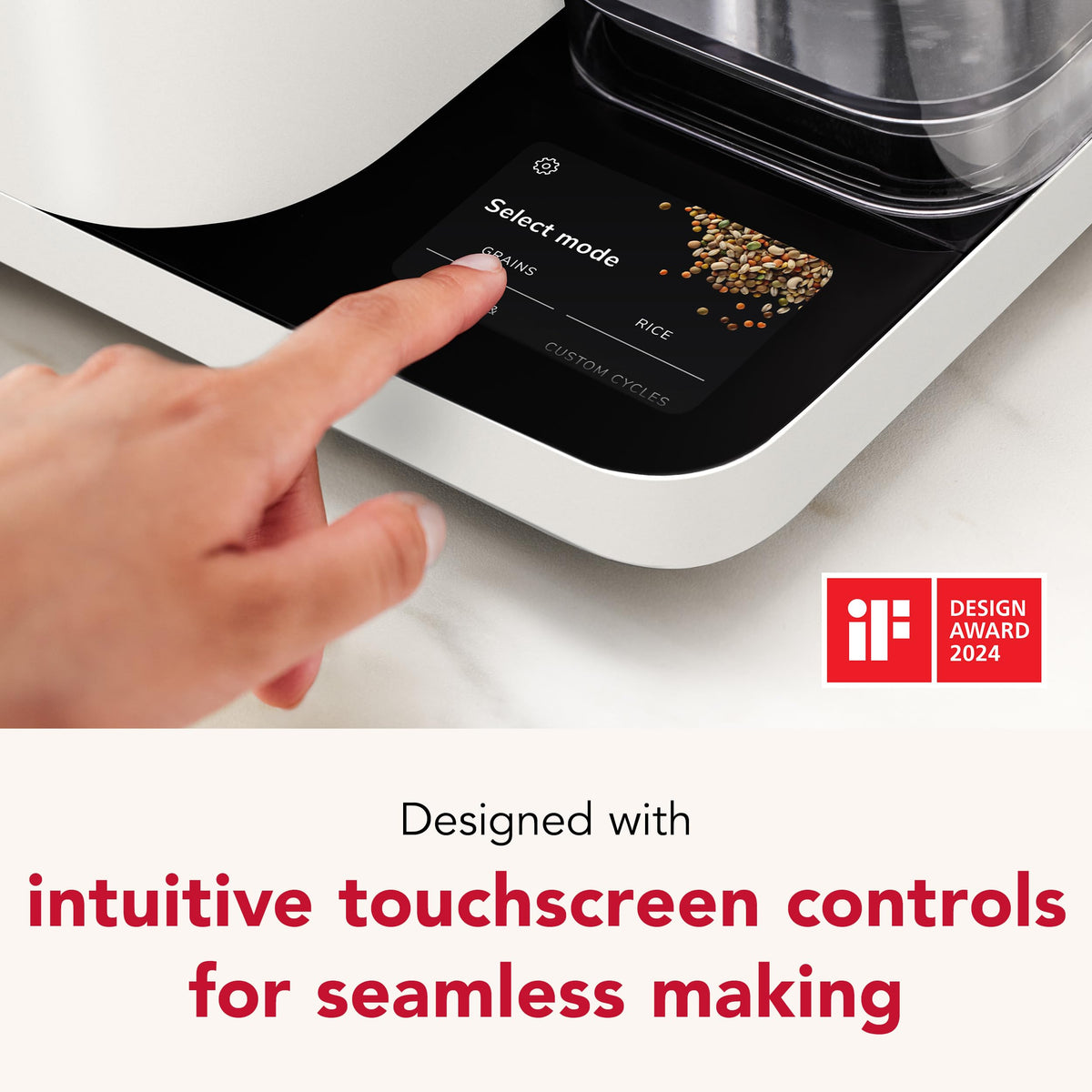 KitchenAid cooker touchscreen simplifies choosing grain presets for easy cooking