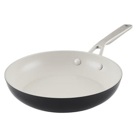 KitchenAid pan top view with matte black finish and easy-release ceramic surface for quick cooking