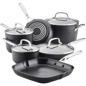 KitchenAid hard anodized induction nonstick cookware 10-piece set in matte black.