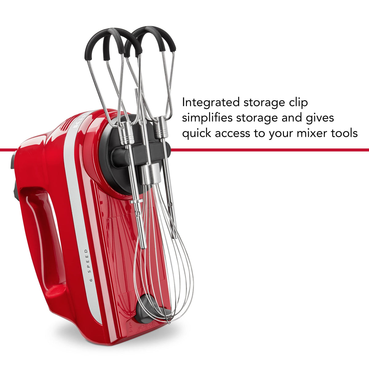 KitchenAid integrated storage clip keeps accessories organized and within reach.