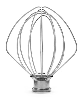 KitchenAid K45WW wire whip close-up on tilt-head mixer for airy textures.