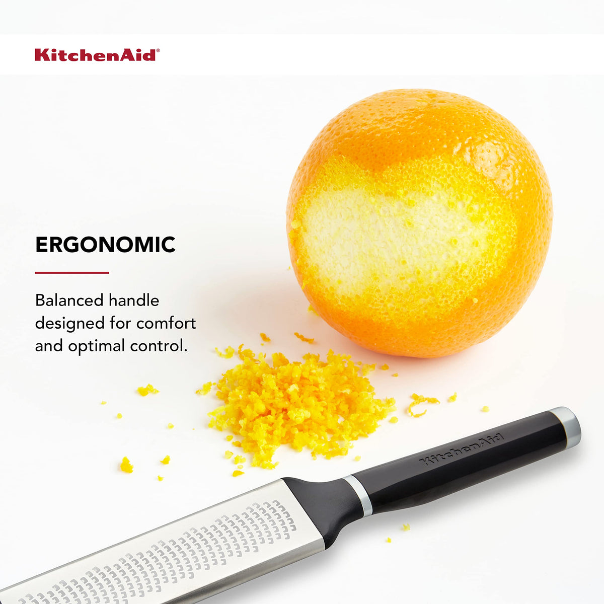 KitchenAid KE321OHOBA grates directly onto bowls or boards for clean workflow