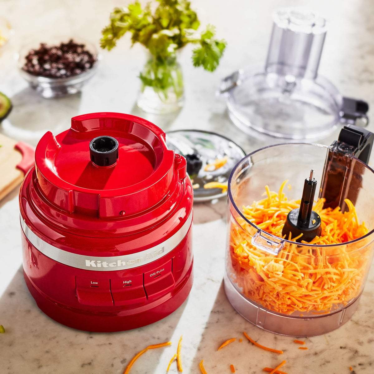 KitchenAid KFP0718ER Empire Red exterior detail emphasizing durable kitchen gadget