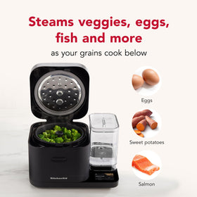 KitchenAid KGC3155 steam basket for steaming vegetables alongside rice.