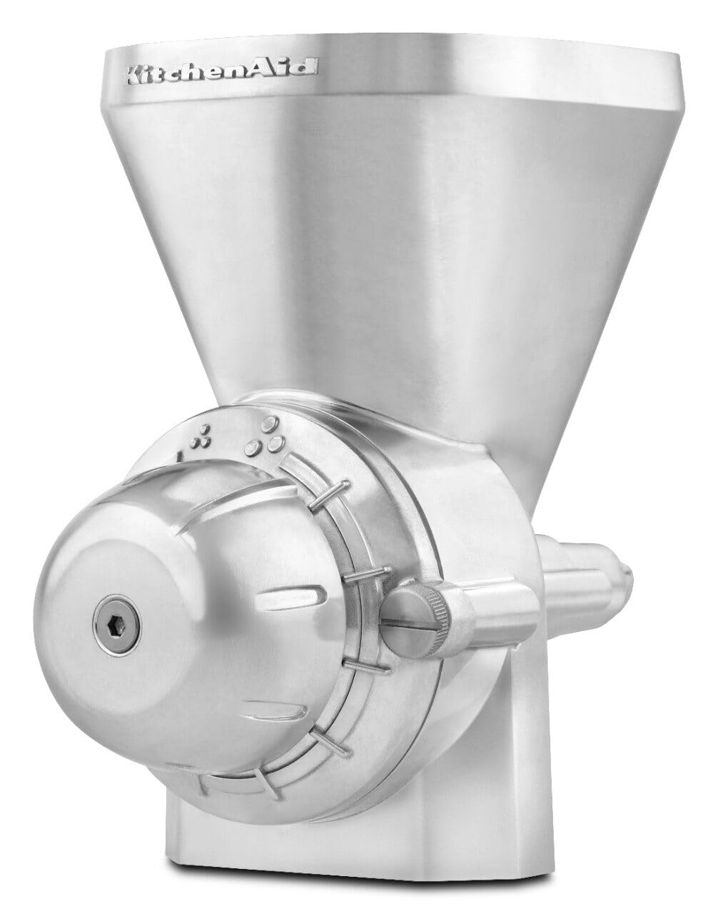 Dial-adjust grind control on the KitchenAid KGM for cracked to fine textures