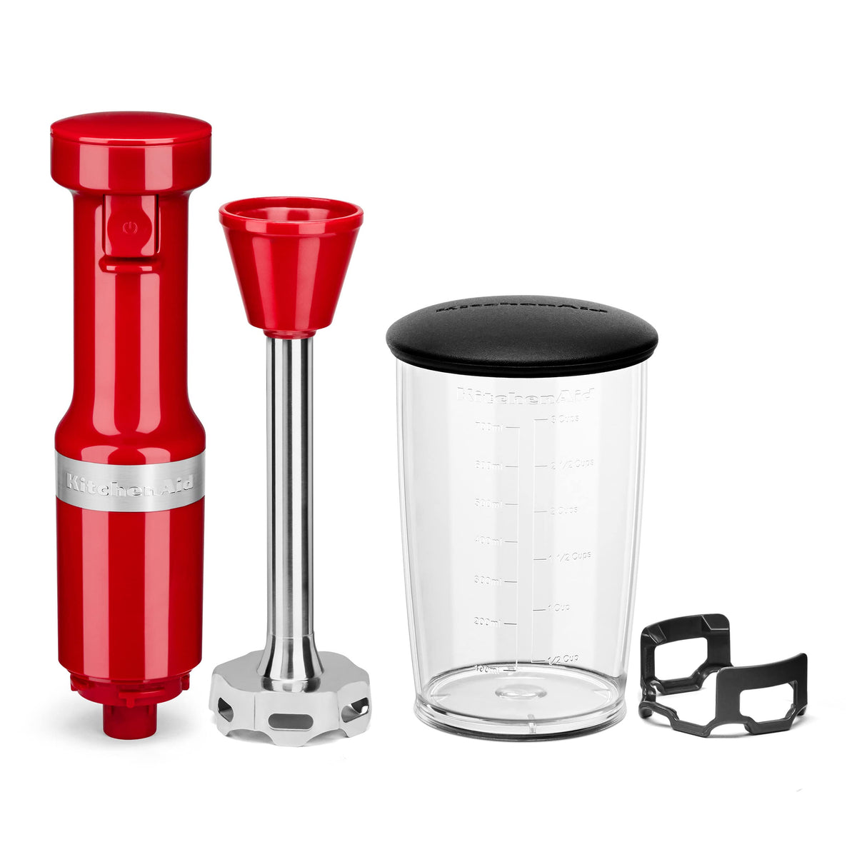 Patented pan guard protects cookware during blending.