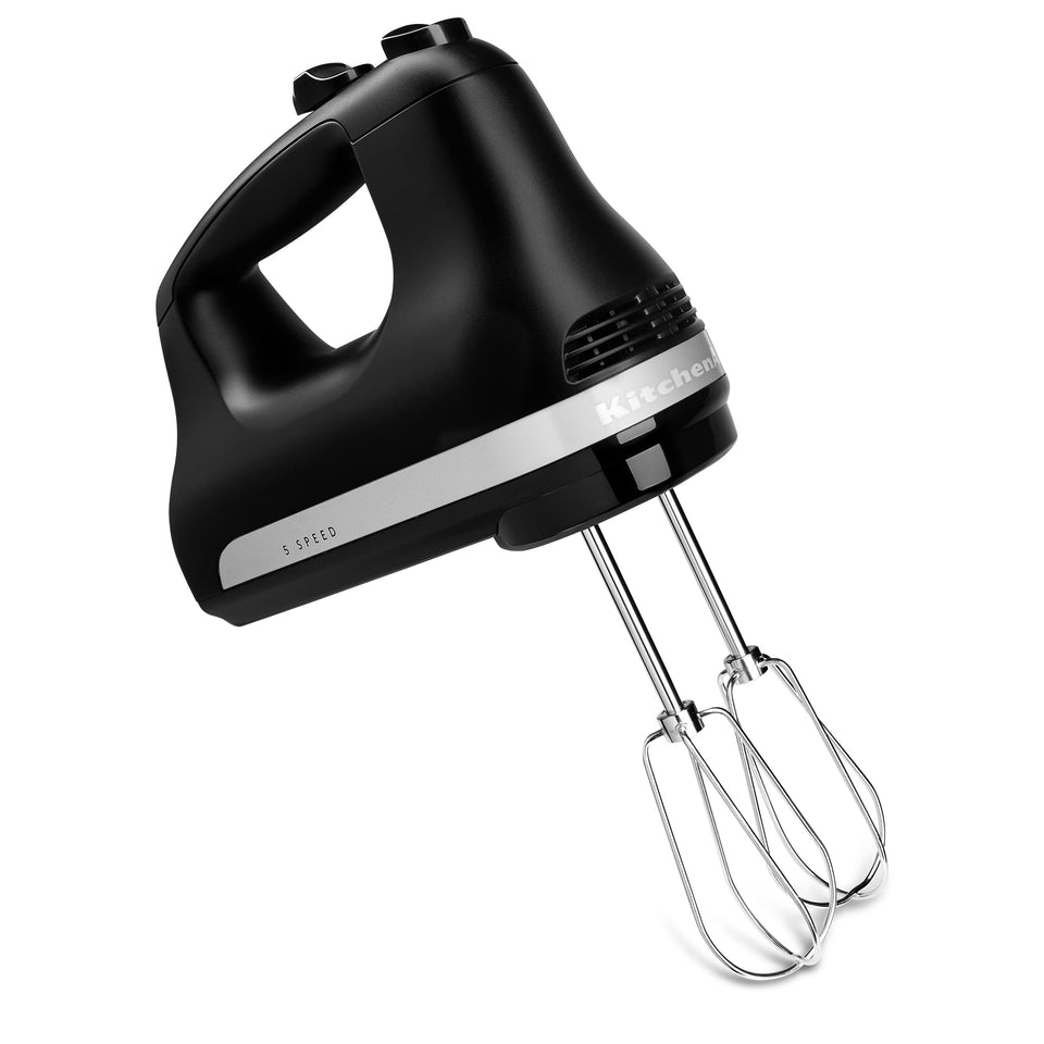 KitchenAid KHM512 hand mixer in matte black for quick everyday mixing.