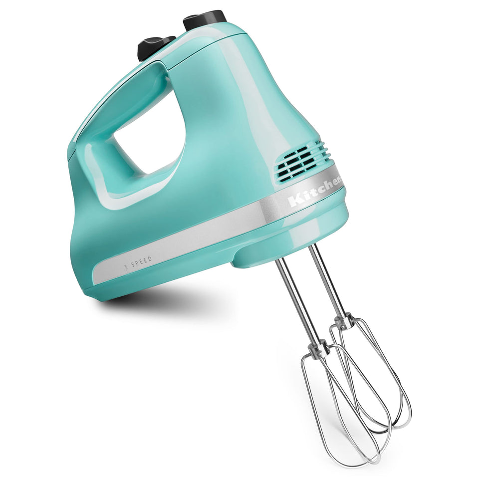 KitchenAid KHM512 Aqua Sky hand mixer in compact design for everyday tasks