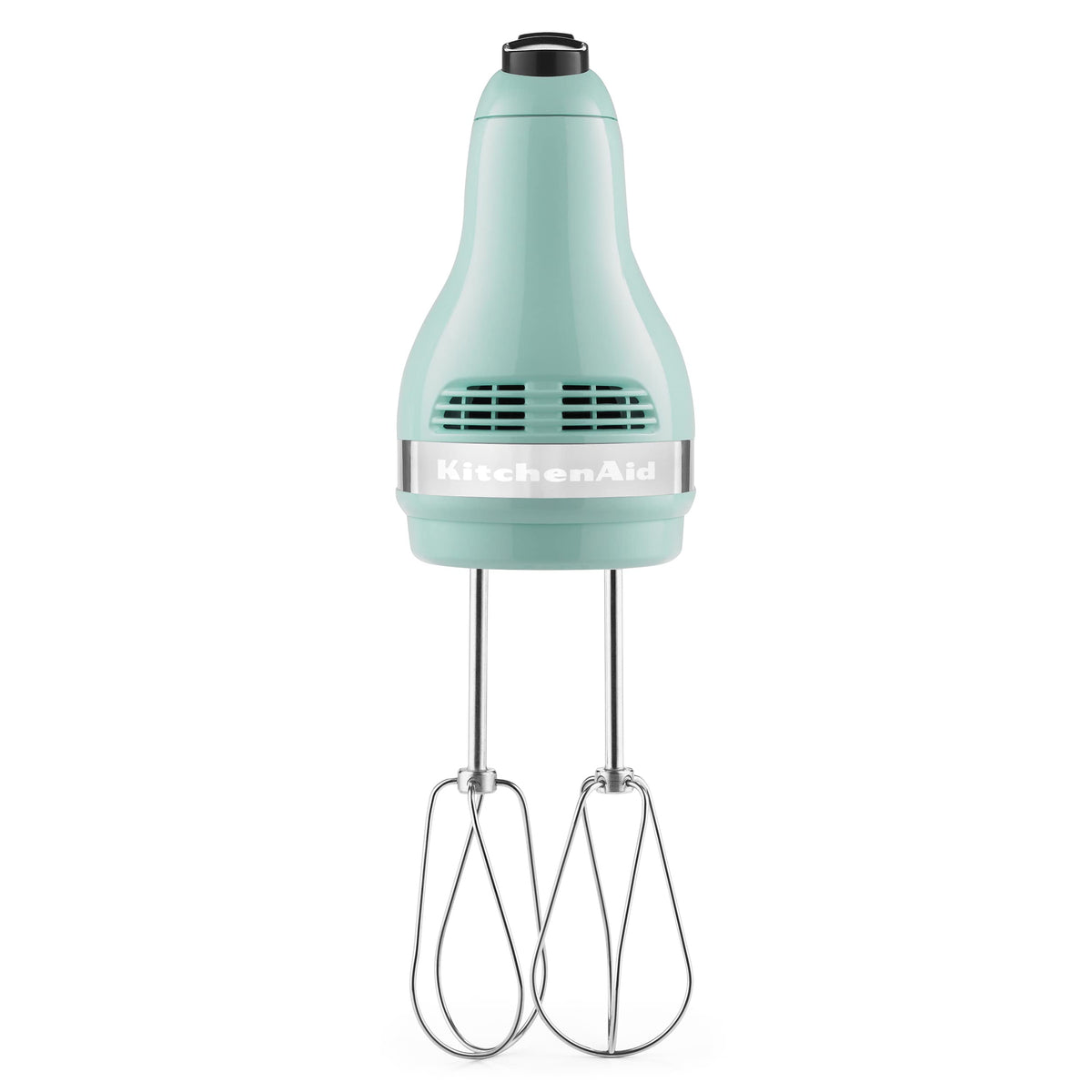 KitchenAid KHM512 ice blue hand mixer showing speed control