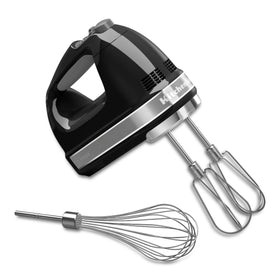 KitchenAid KHM7210 hand mixer in Onyx Black ready for versatile mixing tasks.