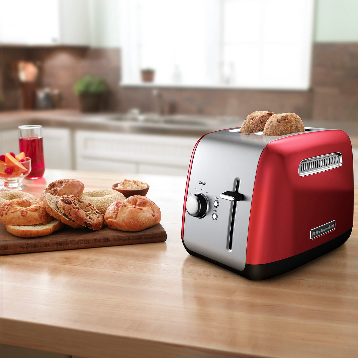 KitchenAid KMT2115ER Empire Red, high lift lever for easy access and cleanup.