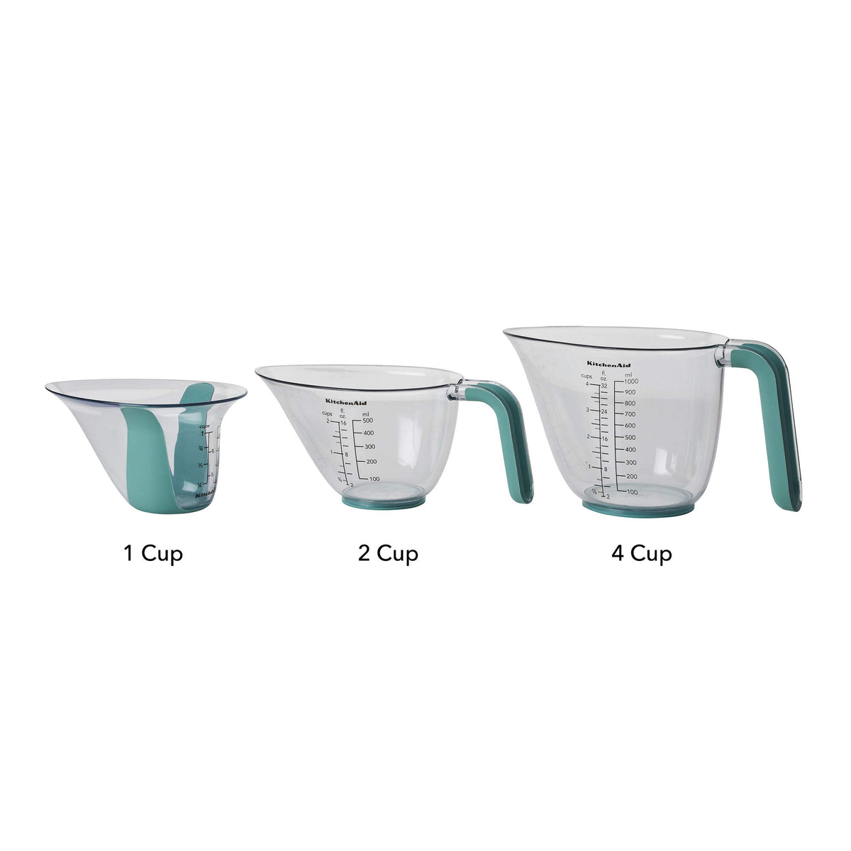 KitchenAid jugs shown nested for compact kitchen storage.
