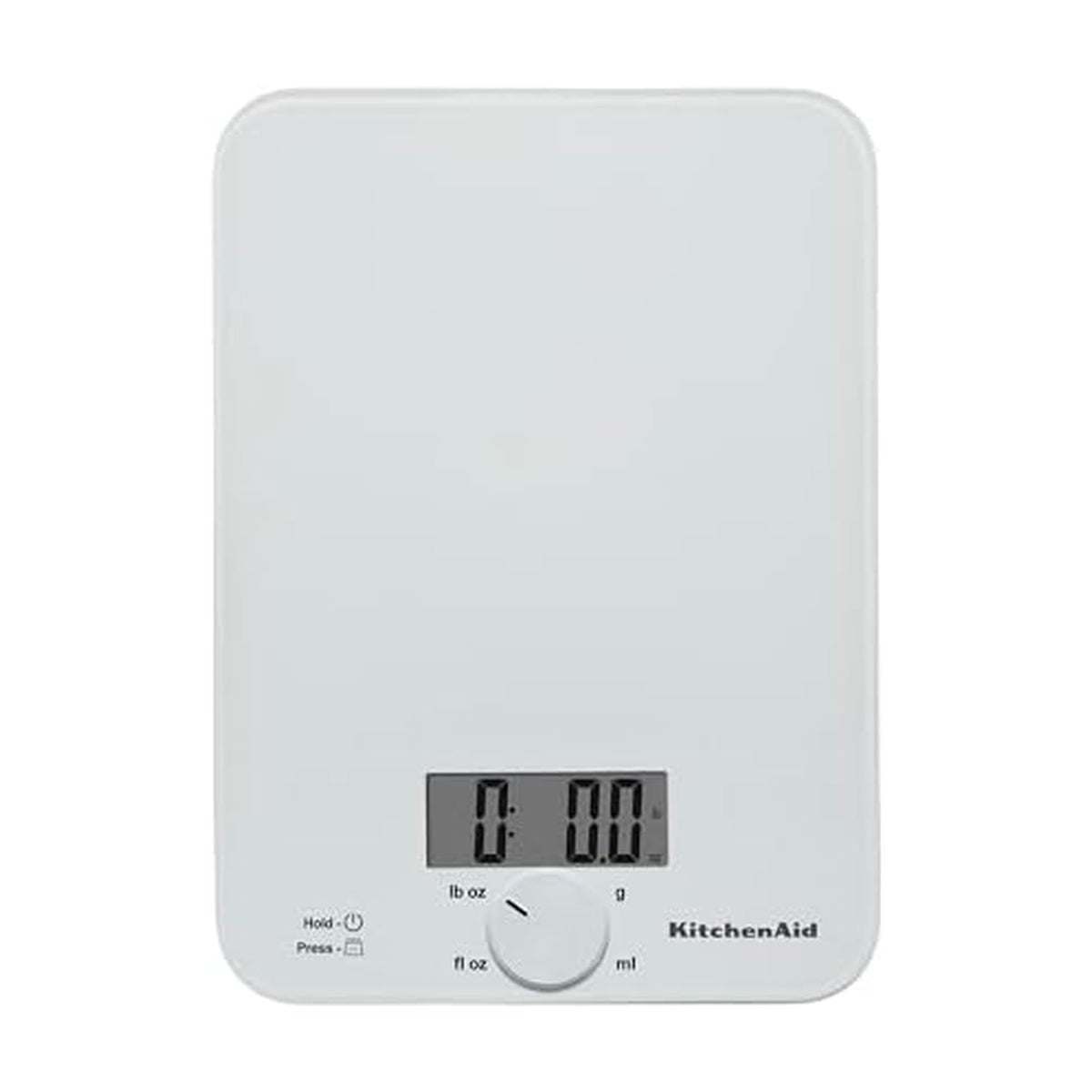KitchenAid KQ914WH glass scale top view with easy-to-clean surface