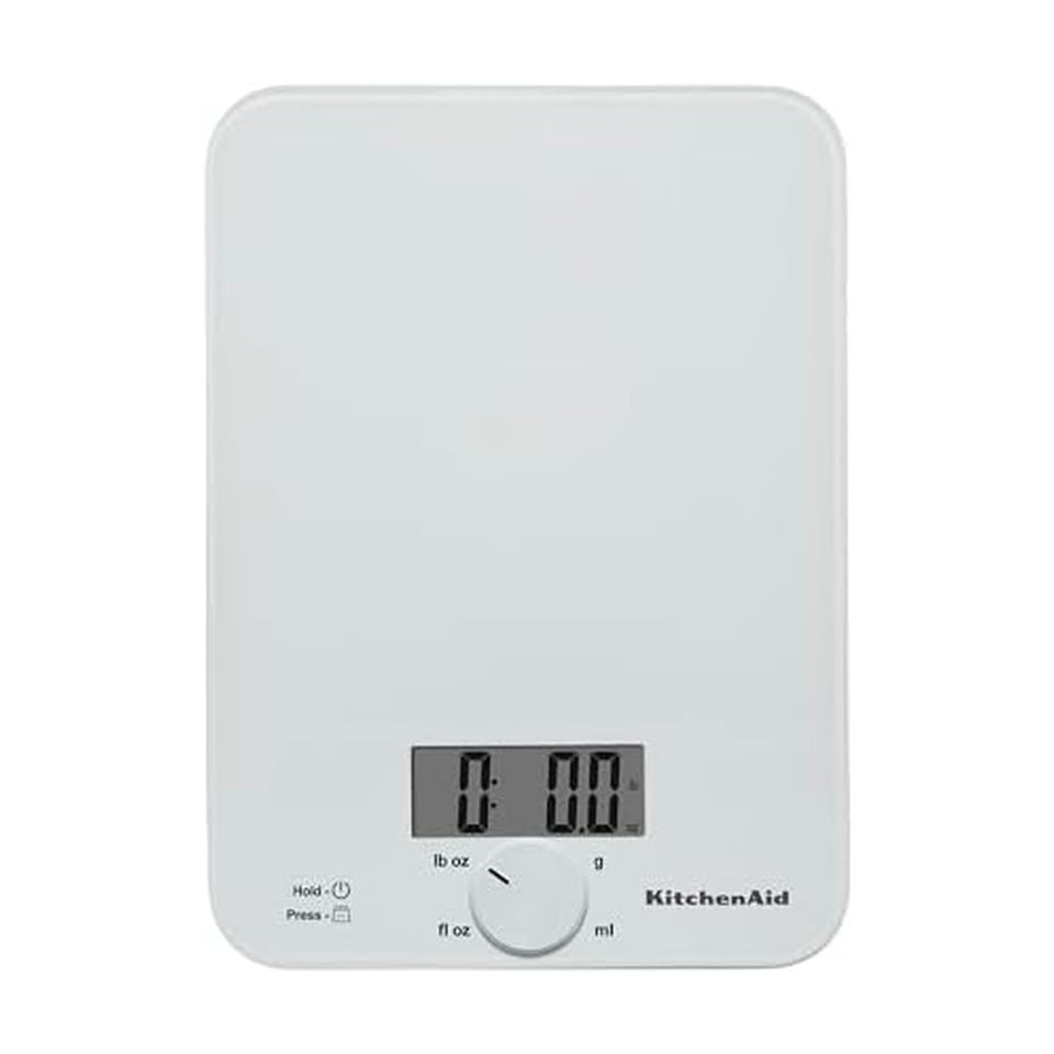 KitchenAid KQ914WH glass scale top view with easy-to-clean surface