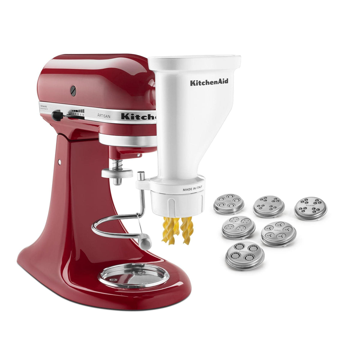 KitchenAid KSMPEXTA pasta disc rigatoni for ridged tubes that hold sauce.