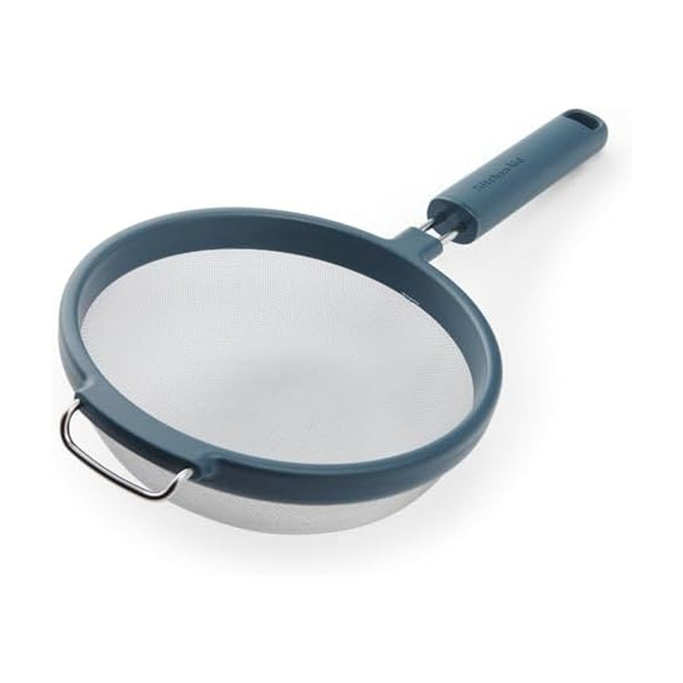 KitchenAid mesh strainer with 7-inch oval head for quick noodles and veggie scooping.