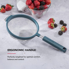 KitchenAid mesh strainer is dishwasher safe for quick cleanup after cooking.