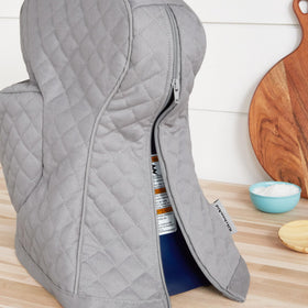 Grey KitchenAid cover coordinates with kitchen textiles collection