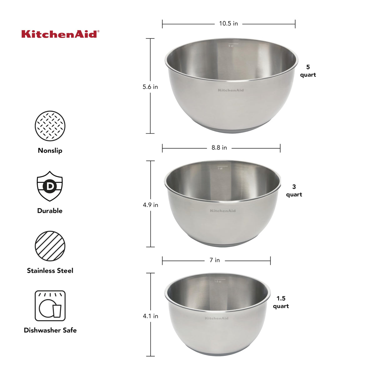 KitchenAid mixing bowls 1.5-quart ideal for small-batch whisking.