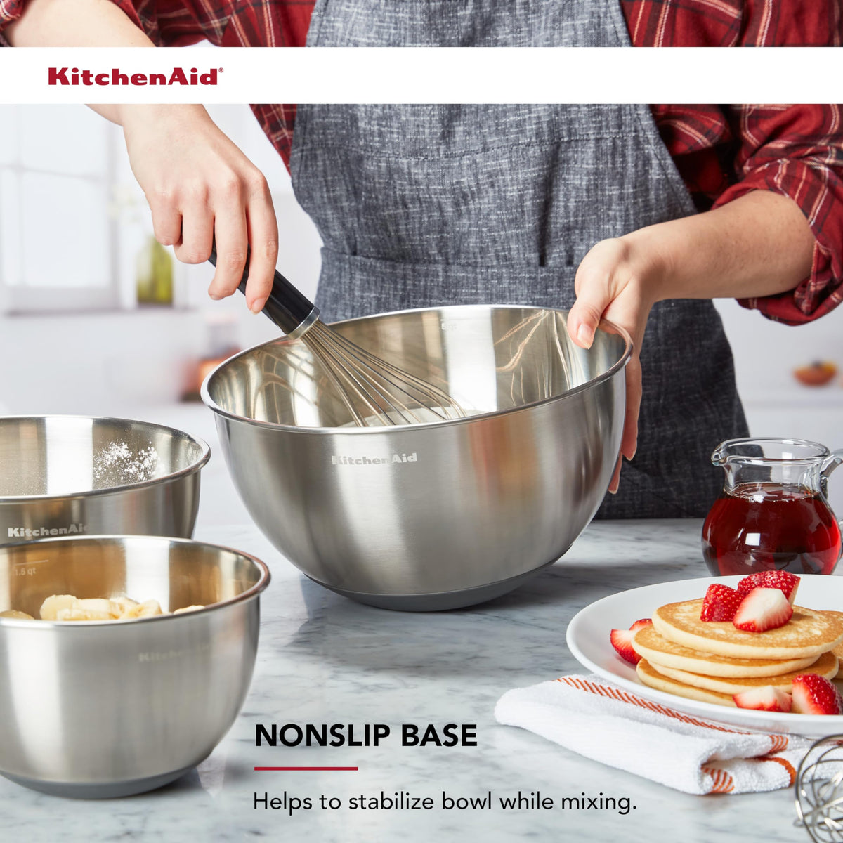 KitchenAid mixing bowls 5-quart great for large batches and serving.